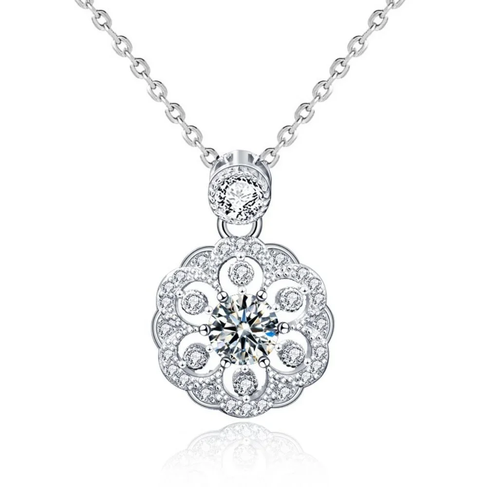 Certified 1/2 ct. t.w. Moissanite Diamond Flower Pendant Necklace NEW